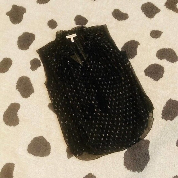 Rebecca Taylor $298 Women's 0 XS Black Metallic Print Ruffle Tie Neck Blouse - Picture 3 of 9